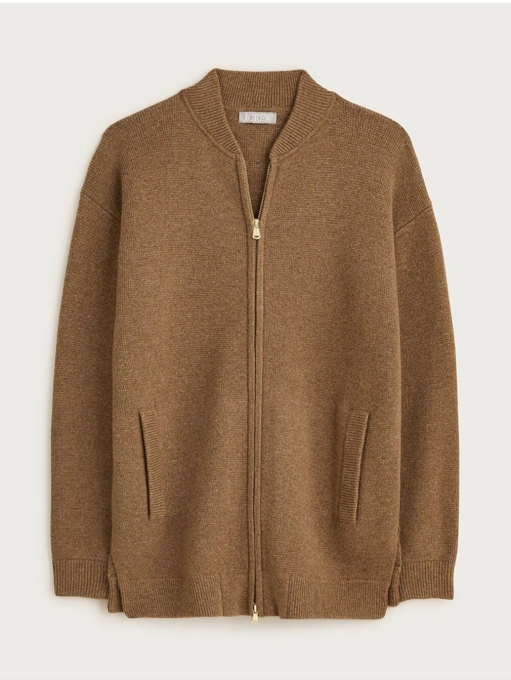 NWT J.Crew Women"s Full-zip flight sweater-jacket Sz S $188 Camel Wool